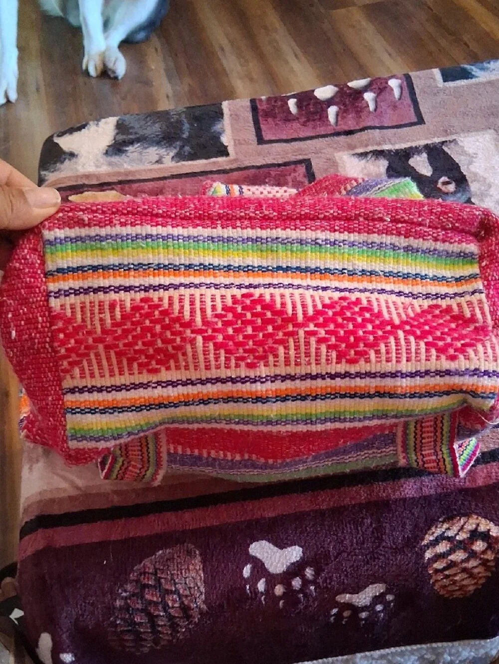 Handwoven Multicolor Stripe Backpack — Pink Accent